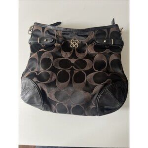 Vintage COACH #16408 Collette Signature Brown & Black  Leather Cloth Bag
